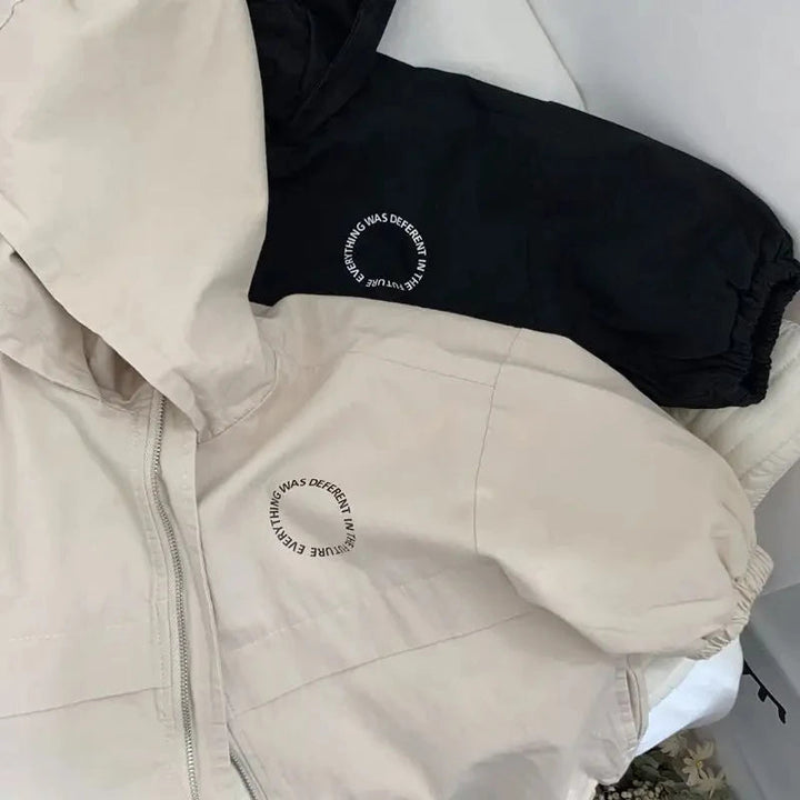 Kinderen Jas Windjack Met Capuchon Beige/Zwart Lichtgewicht Polyester 2
