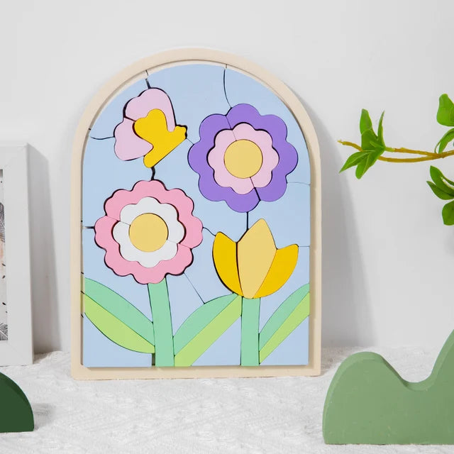 Kinderen Puzzelblokken Regenboogkleurig Hout Creatief Probleemoplossend Speelgoed 0