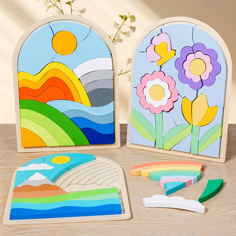 Kinderen Puzzelblokken Regenboogkleurig Hout Creatief Probleemoplossend Speelgoed 1