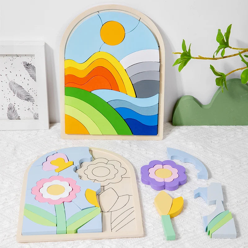 Kinderen Puzzelblokken Regenboogkleurig Hout Creatief Probleemoplossend Speelgoed 2