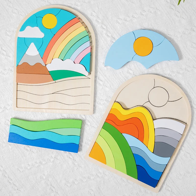 Kinderen Puzzelblokken Regenboogkleurig Hout Creatief Probleemoplossend Speelgoed 4