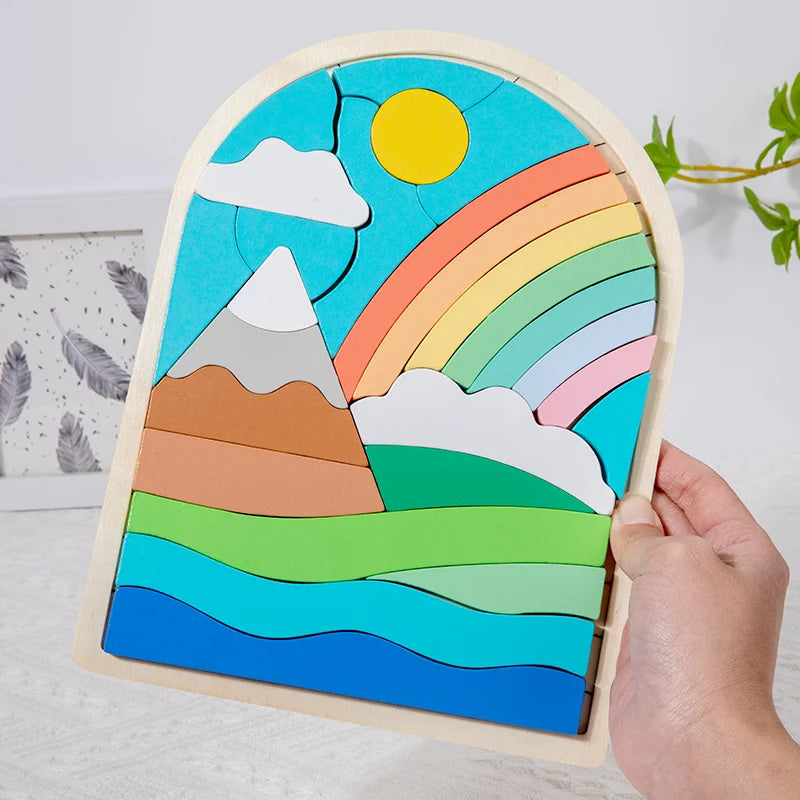 Kinderen Puzzelblokken Regenboogkleurig Hout Creatief Probleemoplossend Speelgoed 5