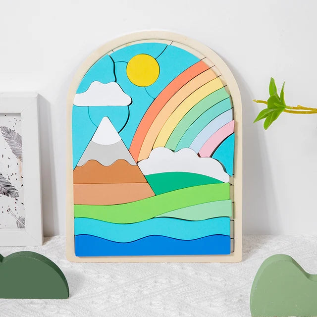 Kinderen Puzzelblokken Regenboogkleurig Hout Creatief Probleemoplossend Speelgoed 7
