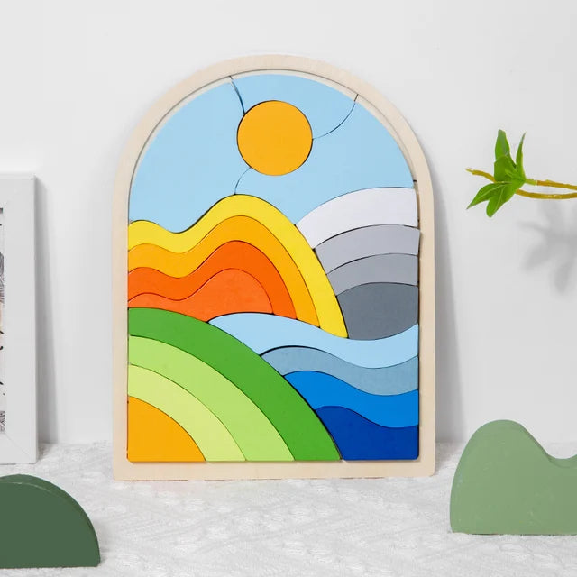 Kinderen Puzzelblokken Regenboogkleurig Hout Creatief Probleemoplossend Speelgoed 8