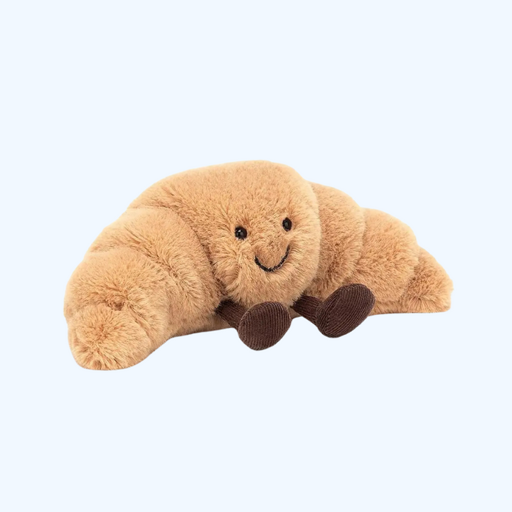 Knuffel Kussen Croissant Zacht Pluche 33 cm Lichtbruin met Lachend Gezichtje 1