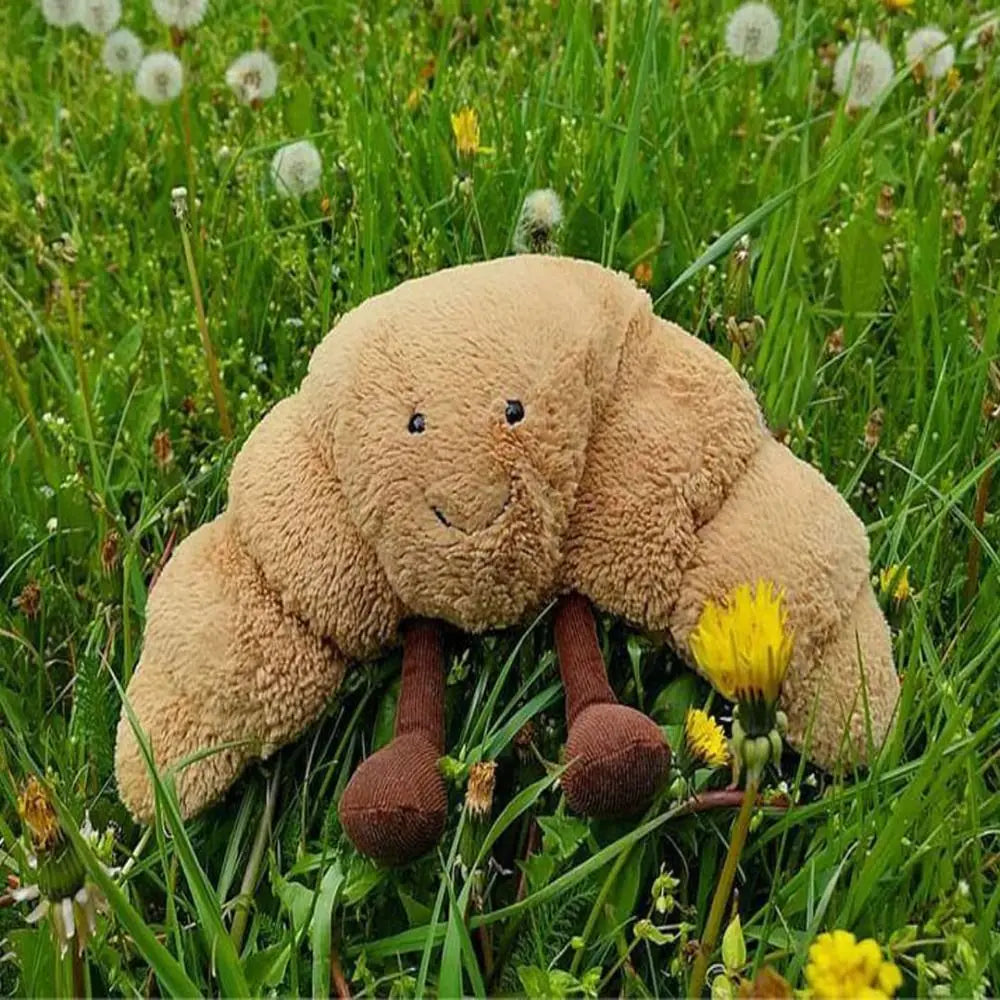 Knuffel Kussen Croissant Zacht Pluche 33 cm Lichtbruin met Lachend Gezichtje 4
