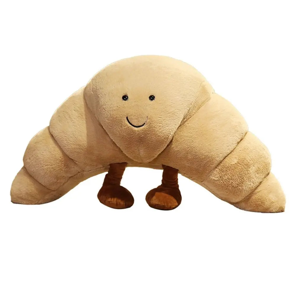 Knuffel Kussen Croissant Zacht Pluche 33 cm Lichtbruin met Lachend Gezichtje 5