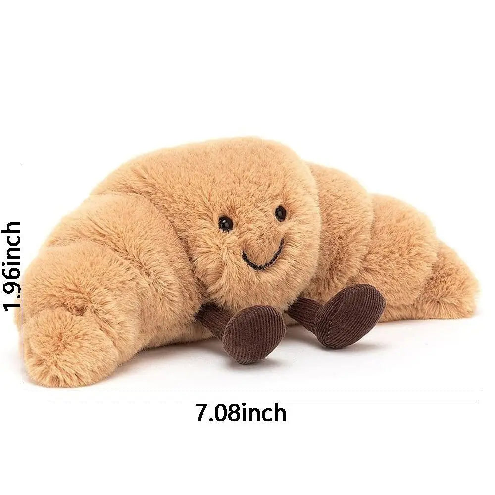 Knuffel Kussen Croissant Zacht Pluche 33 cm Lichtbruin met Lachend Gezichtje 7