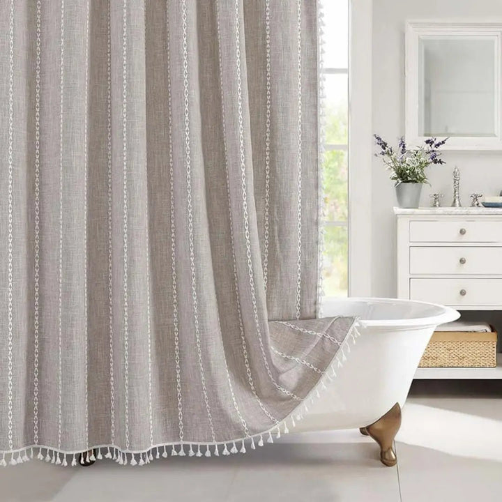 LinenCove | Elegant Rustic Linen Shower Curtain with Tassel Design 7