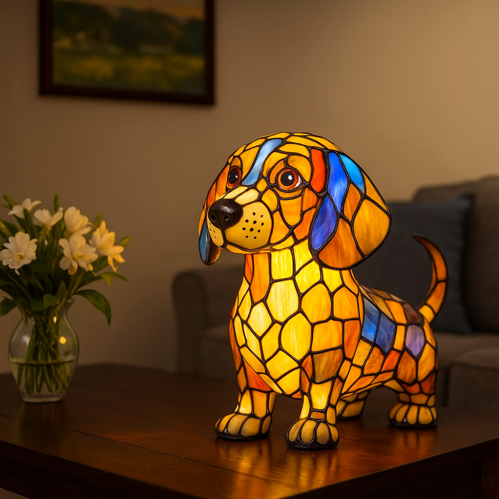 LumiPup | Decorative Stained Glass Dog Table Lamp with LED Illumination 2