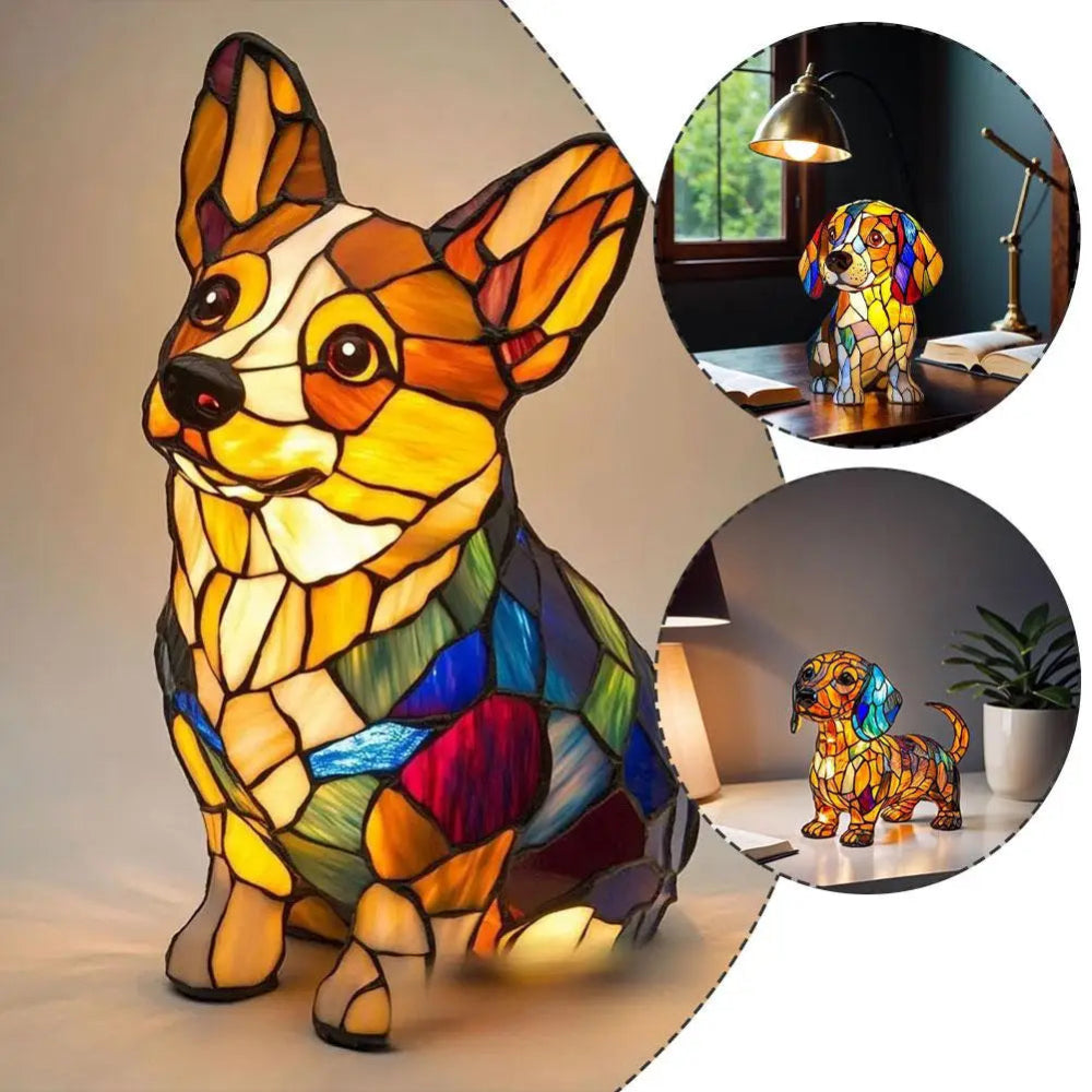 LumiPup | Decorative Stained Glass Dog Table Lamp with LED Illumination 6