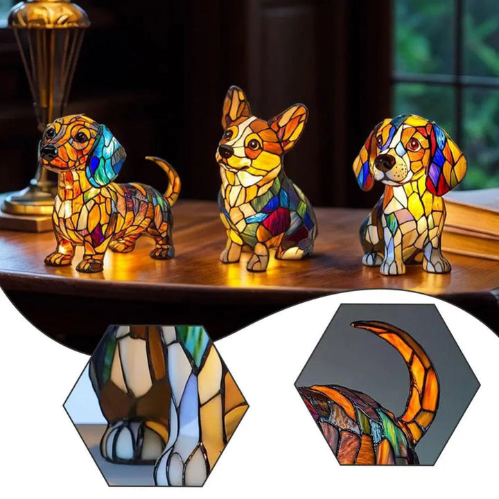 LumiPup | Decorative Stained Glass Dog Table Lamp with LED Illumination 7