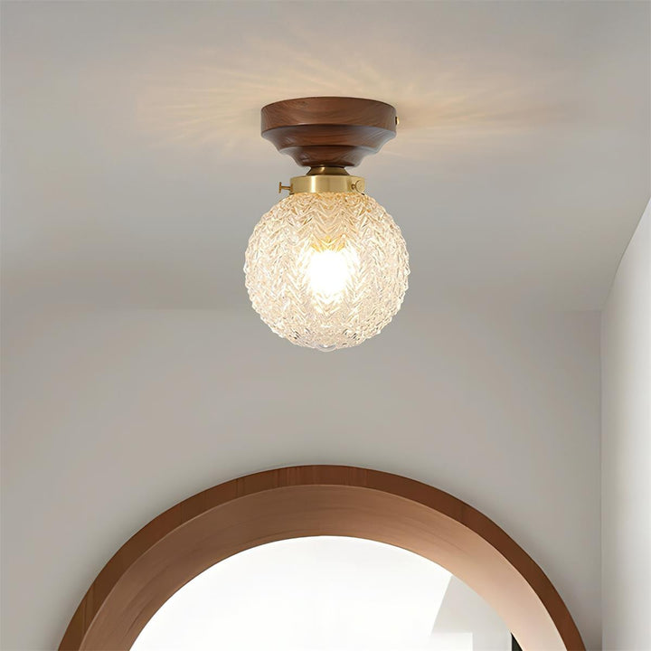 Luminara | Elegant Textured Glass Ceiling Light Fixture with Walnut Accents 1