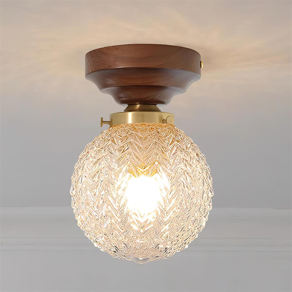 Luminara | Elegant Textured Glass Ceiling Light Fixture with Walnut Accents 3