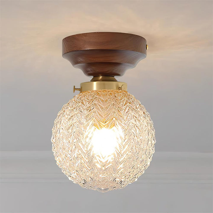 Luminara | Elegant Textured Glass Ceiling Light Fixture with Walnut Accents 3