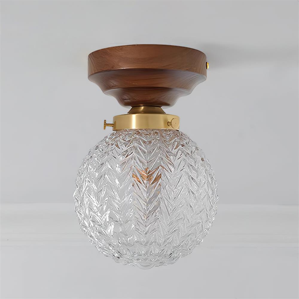 Luminara | Elegant Textured Glass Ceiling Light Fixture with Walnut Accents 4