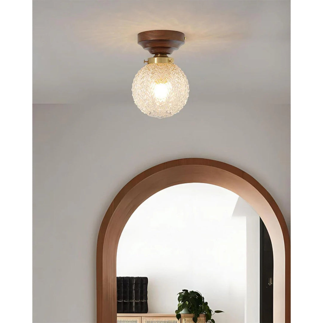 Luminara | Elegant Textured Glass Ceiling Light Fixture with Walnut Accents 7