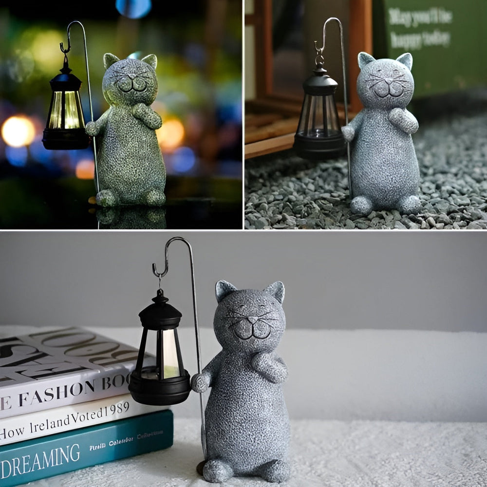 LunaGlow | Charming Hand-Painted Solar Cat Garden Statue for Outdoor Décor 1