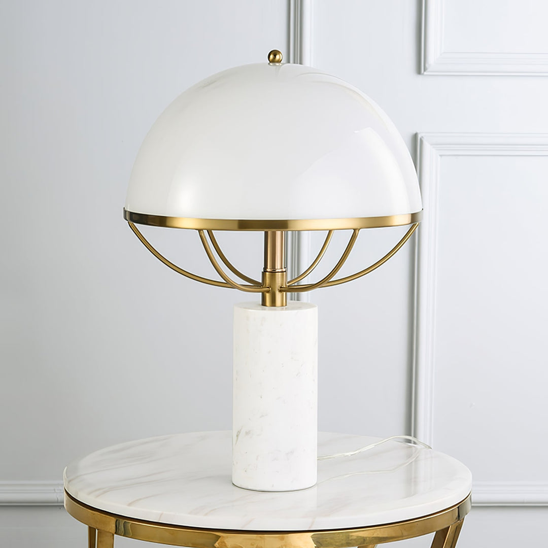 LuxeGlow – Glass Lamp with Golden Finish and Marble Stand 1