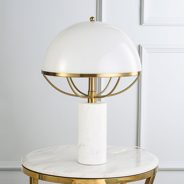 LuxeGlow – Glass Lamp with Golden Finish and Marble Stand 1