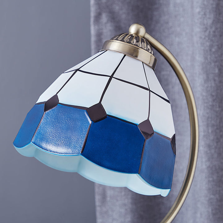 LuxePetal – White and Blue Glass Floral Table Lamp in Gold 3