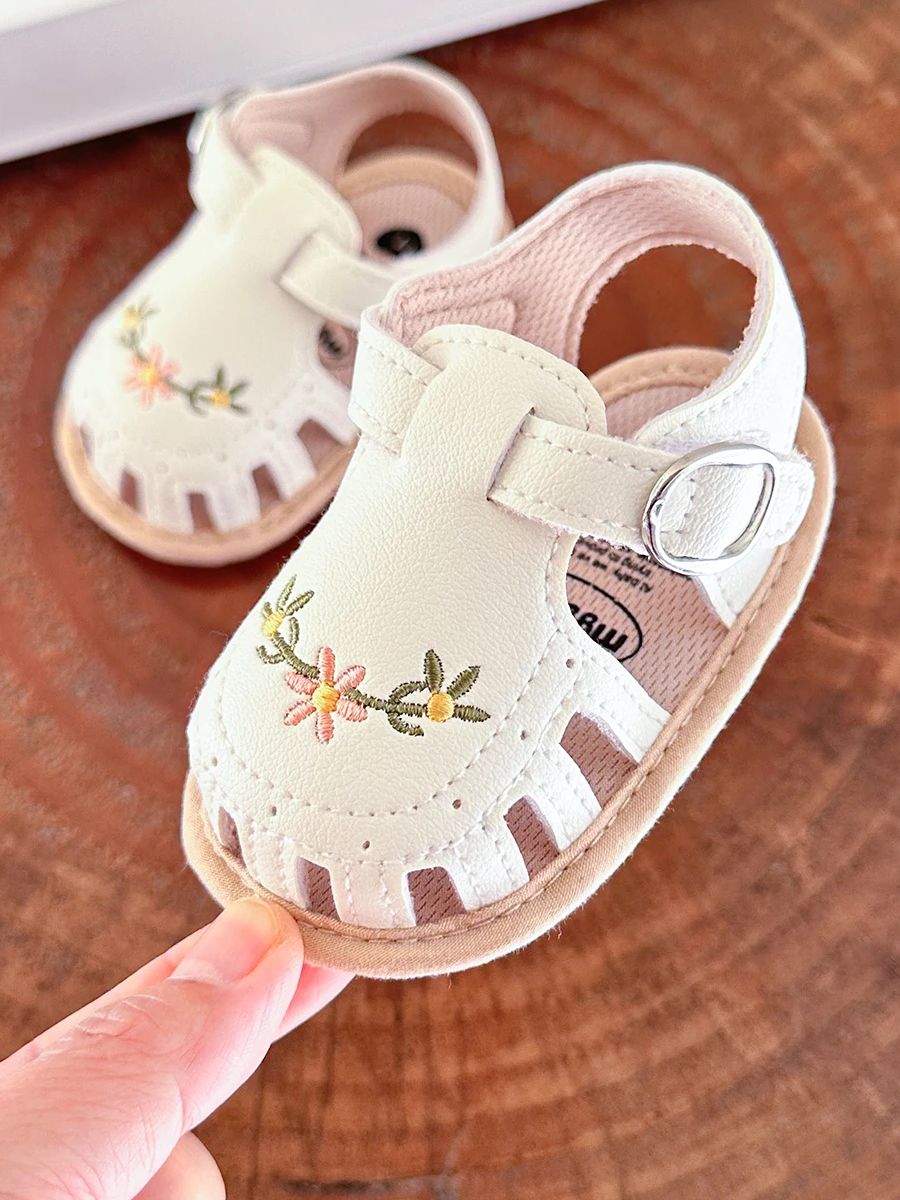 Meisjes Sandalen Bloemenborduursel Zacht Imitatieleer Antislip Zool 1
