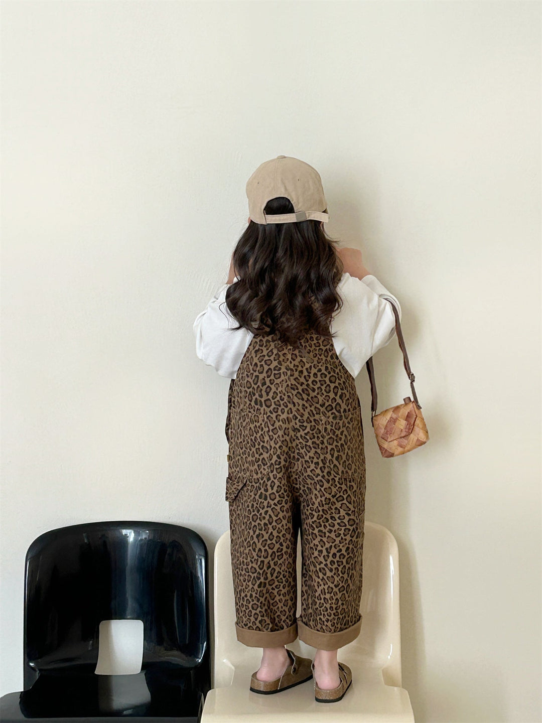 Girls' Leopard Print Overalls with Adjustable Straps - Cotton 2