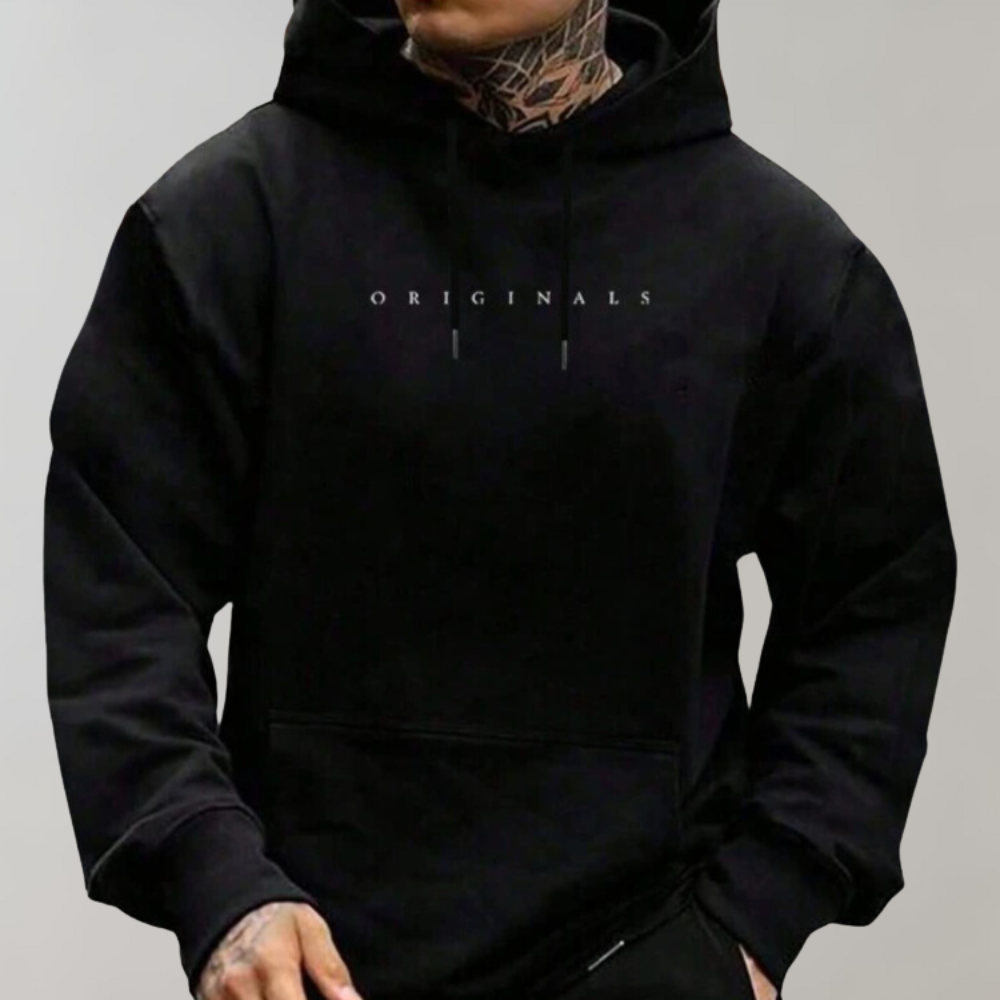 Men's Casual Pullover Hoodie with Embroidered Front and Kangaroo Pocket 0