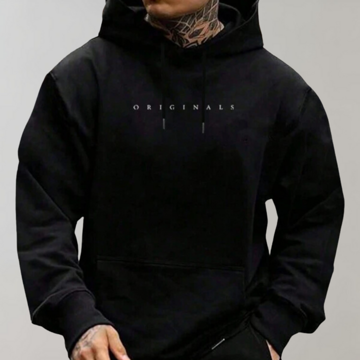 Men's Casual Pullover Hoodie with Embroidered Front and Kangaroo Pocket 0