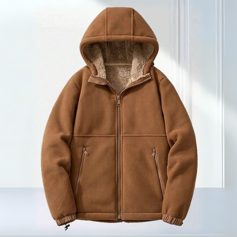 Men's Fleece Winter Jacket with Hood and Zipper Pockets 1