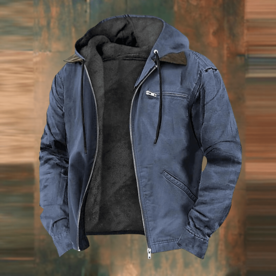 Men's Hooded Bomber Jacket with Lined Interior and Zip Pockets 1