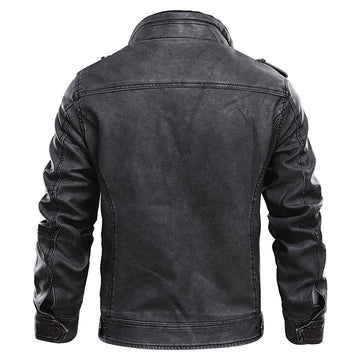 Men's Leather Jacket with Stand Collar and Zippered Chest Pocket 1