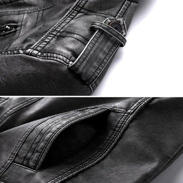 Men's Leather Jacket with Stand Collar and Zippered Chest Pocket 2