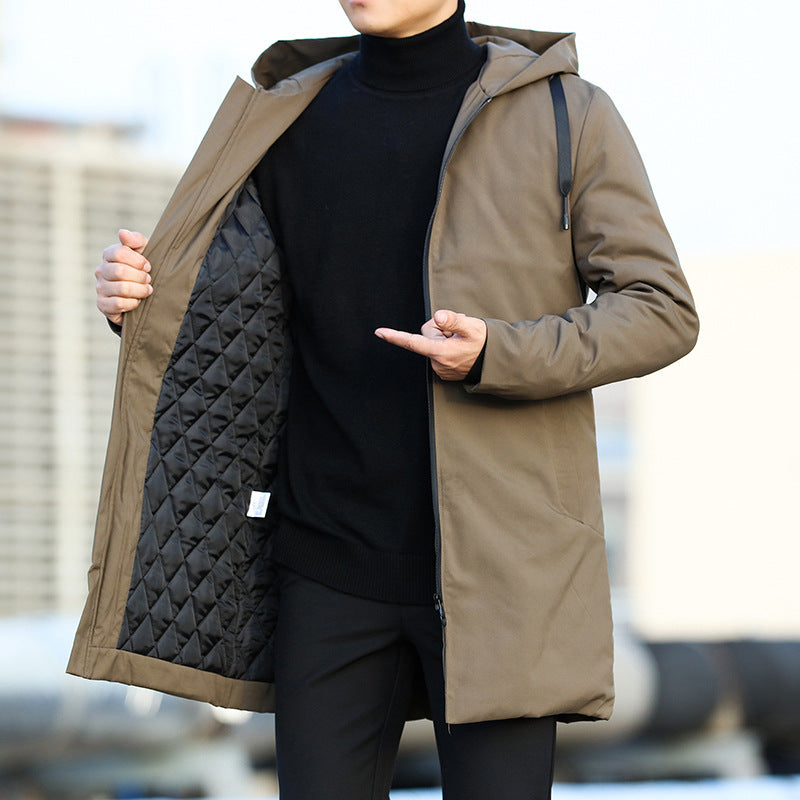 Men's Mid-Length Quilted Hooded Coat with Modern Zip Design 2