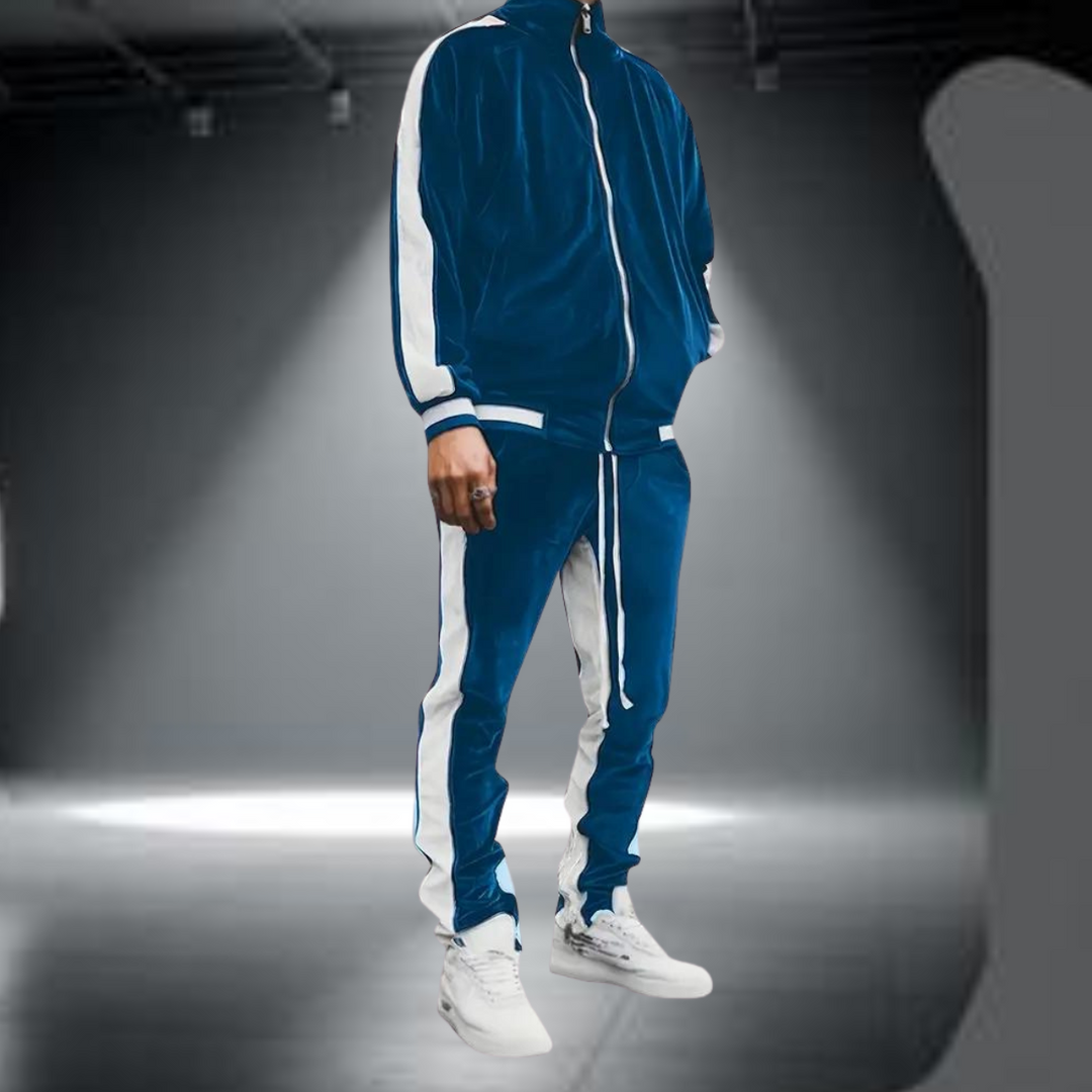Men's Velvet Tracksuit 2-Piece Set with Zipper and Drawstring 0