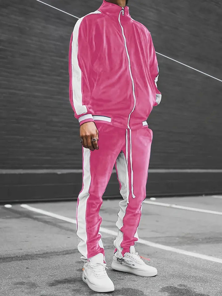Men's Velvet Tracksuit 2-Piece Set with Zipper and Drawstring 1