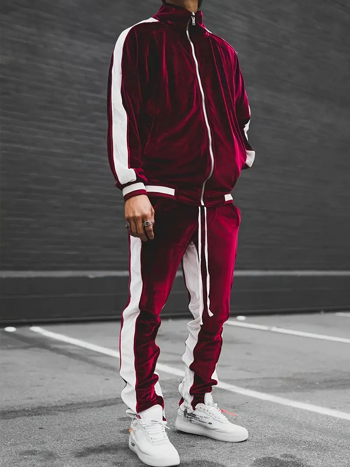Men's Velvet Tracksuit 2-Piece Set with Zipper and Drawstring 5