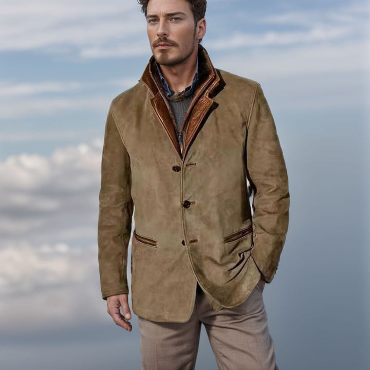 Men's Vintage Leather-Look Coat with Classic Tailored Fit 0