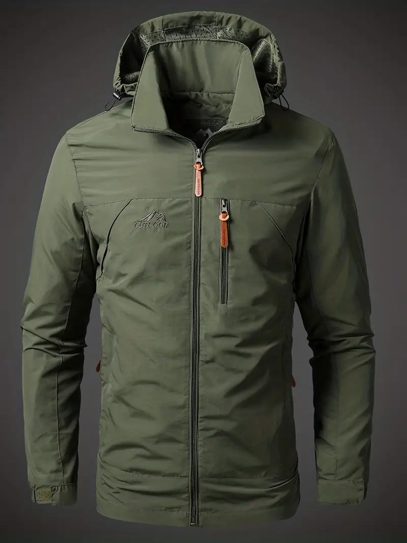 Men's Waterproof Rain Jacket with Hood and Zip Pockets for Outdoors 0