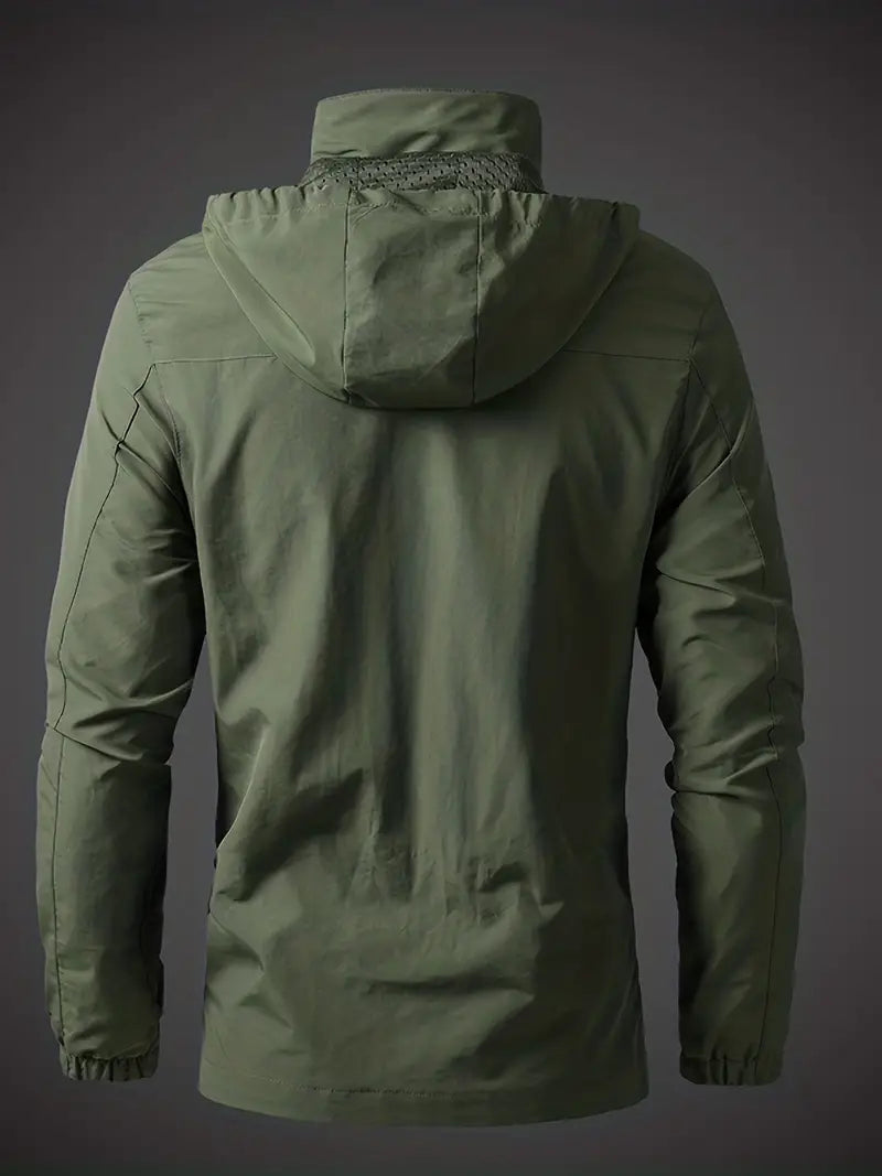 Men's Waterproof Rain Jacket with Hood and Zip Pockets for Outdoors 1