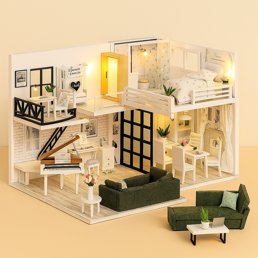 MiniWoodHaven™ – DIY Wooden Dollhouse with Furniture – Creative Gift Set 1