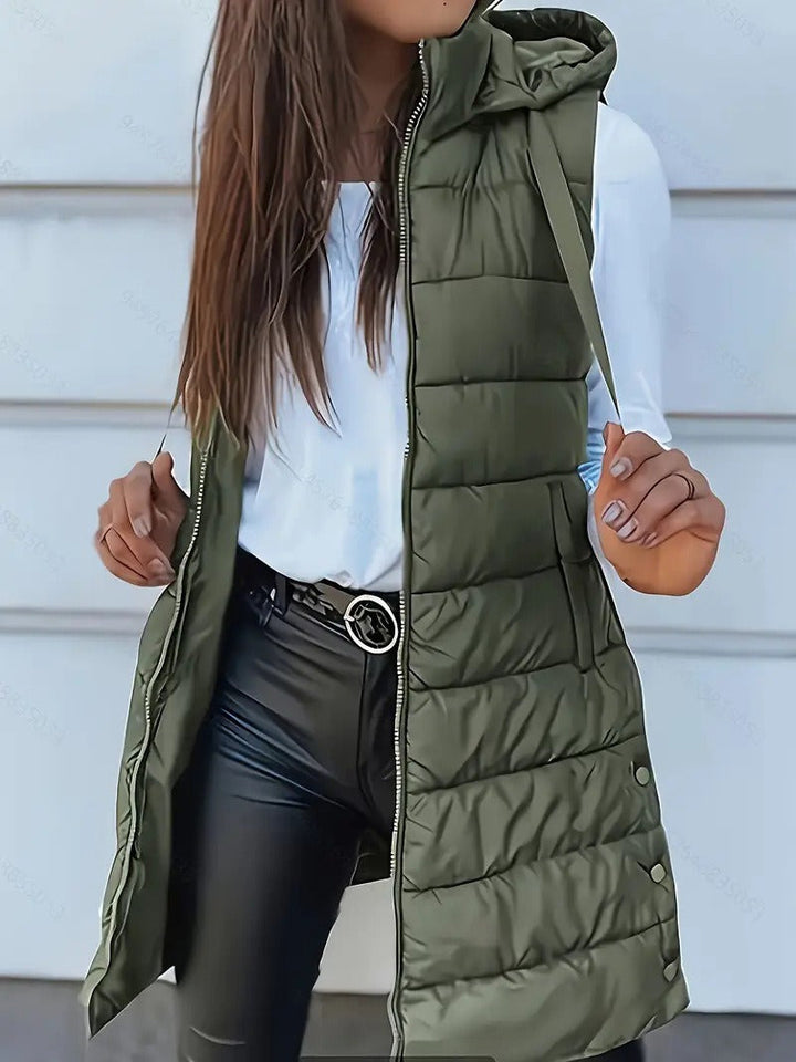 Oversized Women’s Quilted Padded Vest – Long Hooded Bodywarmer for Layered Winter Outfits 1