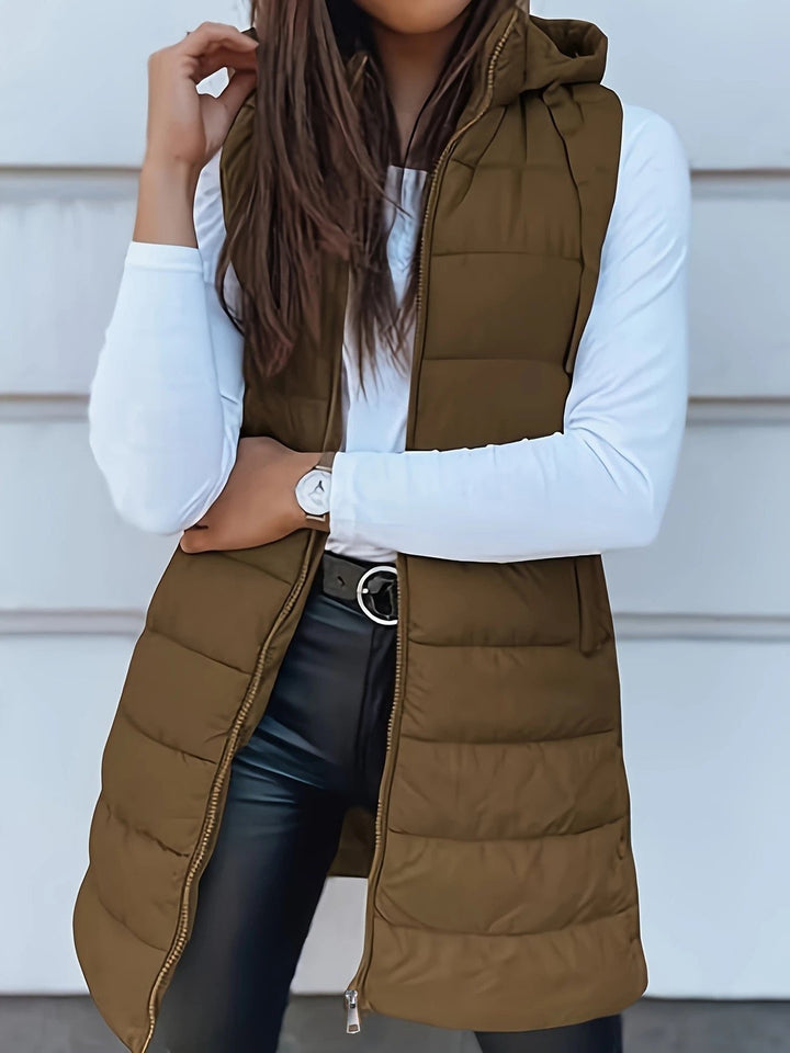 Oversized Women’s Quilted Padded Vest – Long Hooded Bodywarmer for Layered Winter Outfits 4