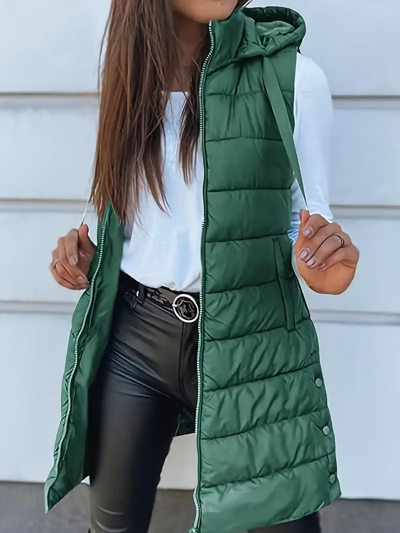 Oversized Women’s Quilted Padded Vest – Long Hooded Bodywarmer for Layered Winter Outfits 5