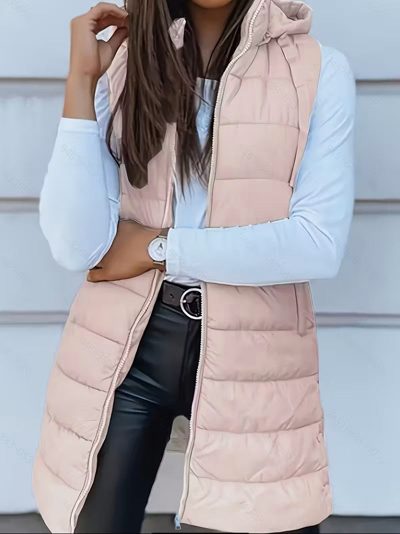 Oversized Women’s Quilted Padded Vest – Long Hooded Bodywarmer for Layered Winter Outfits 9