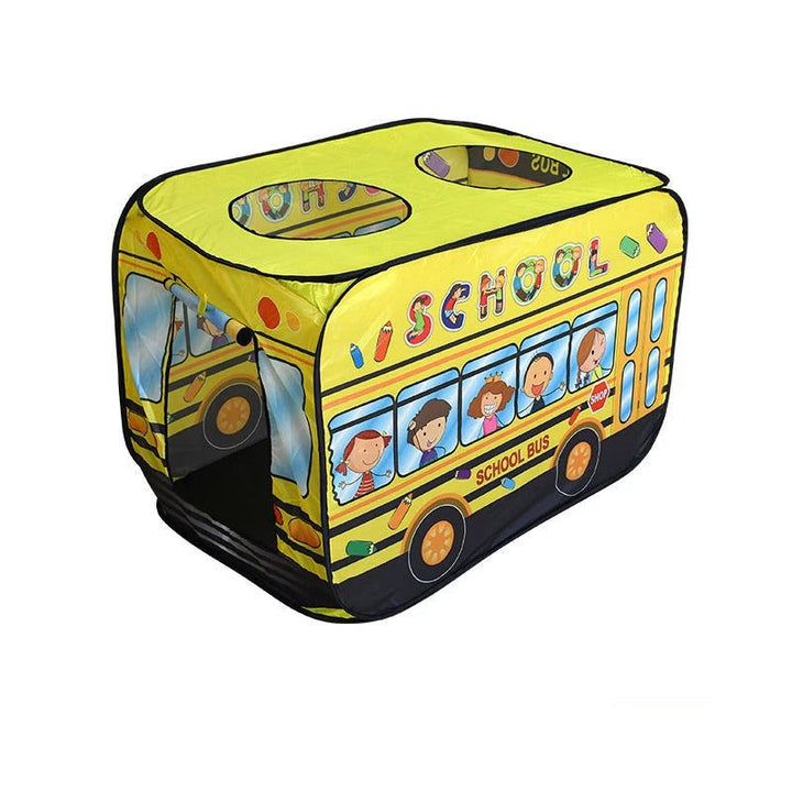PlayScape – Foldable play tent with a bus and fire truck print 1