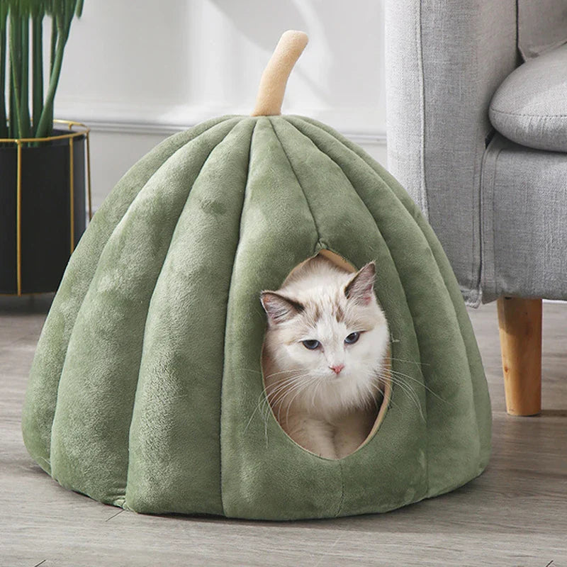 Pumpkinpaws Cozy Pumpkin-Shaped Cat Bed for Winter Comfort & Hygiene 0