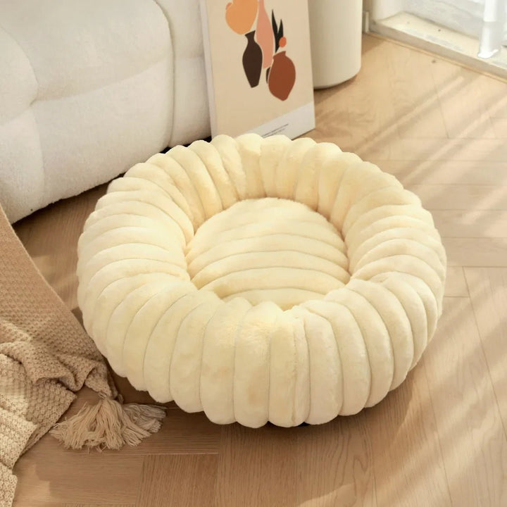 Round Donut Dog Bed - Soft Plush Washable Bed for Small to Medium Dogs - Cozy Design for Comfort and Security 0