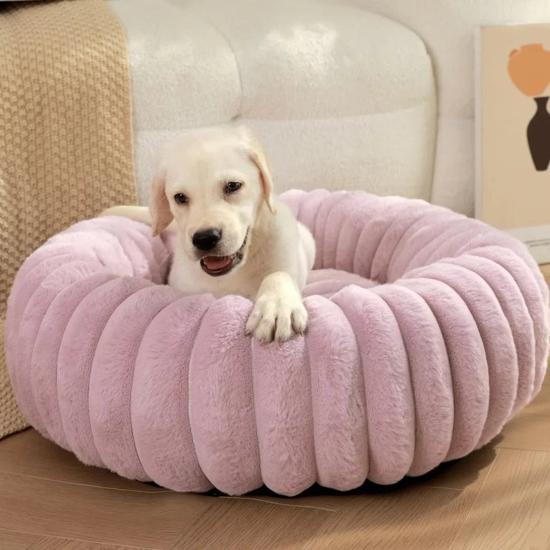 Round Donut Dog Bed - Soft Plush Washable Bed for Small to Medium Dogs - Cozy Design for Comfort and Security 4