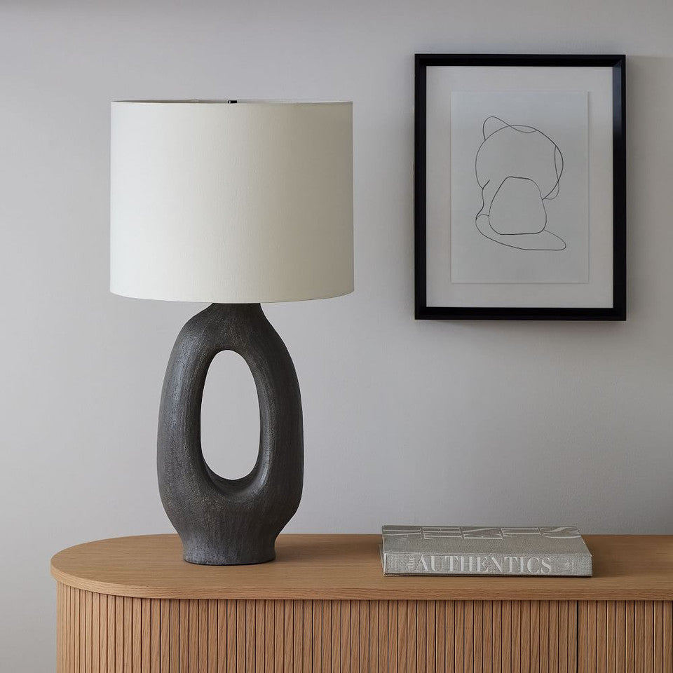 SculptGlow – Resin Table Lamp with Soft Linen Shade 10